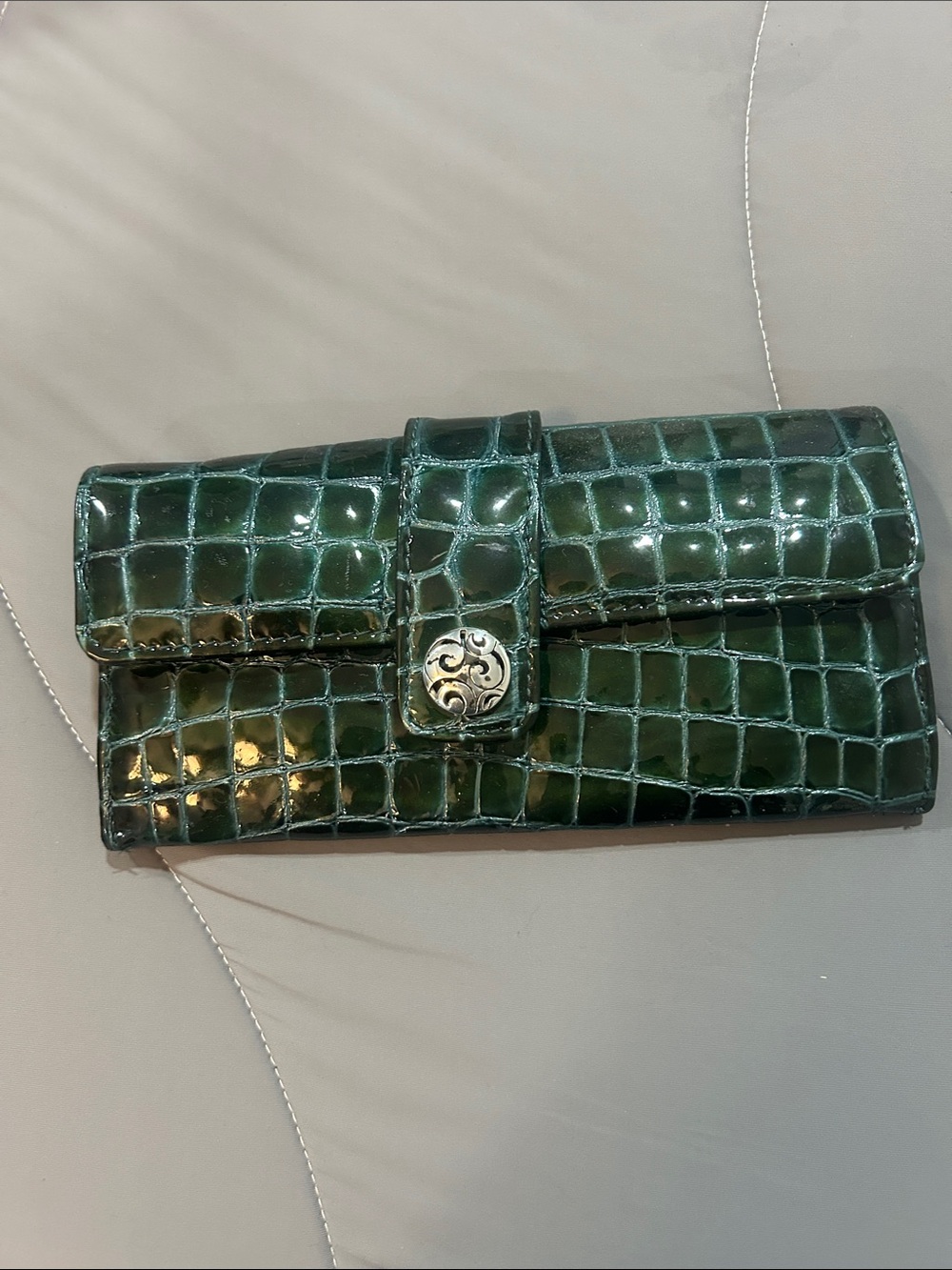 Brighton Emerald Green Croc-Embossed Patent Wallet